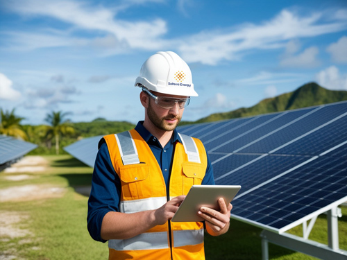 Imagen-ilustrativa-hombre-con-casco-y-tablet-y-paneles-solares
